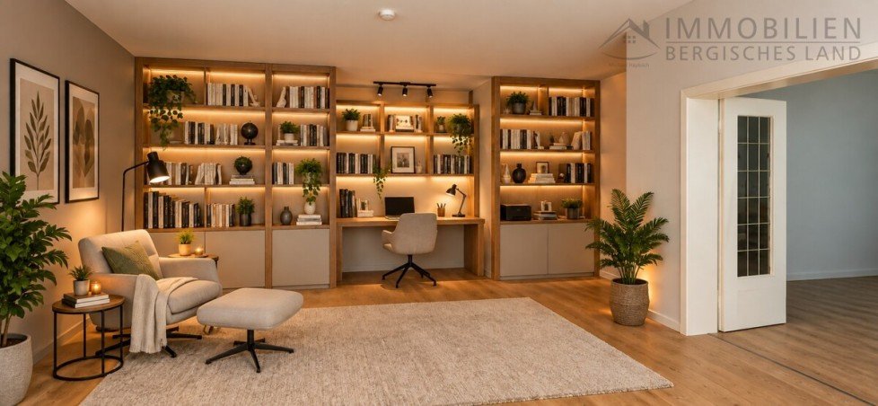 Einrichtungsvorschlag Bibliothek Homeoffice Erdgeschosswohnung H�ckeswagen