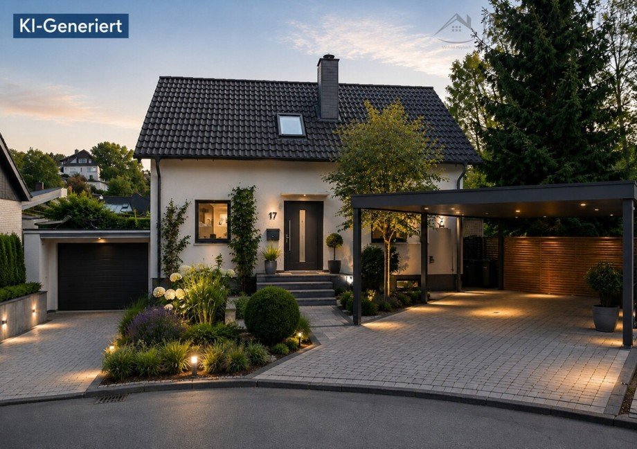 Gestaltungsbeispiel Ansicht KI-generiert Einfamilienhaus H�ckeswagen